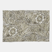 茶と白の複雑なフローラデザイン キッチンタオル (横)