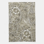 茶と白の複雑なフローラデザイン キッチンタオル (縦)