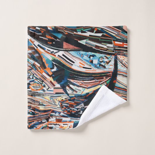 茶と青の積み重ねの木造船場 ウォッシュタオル (ウォッシュタオル)