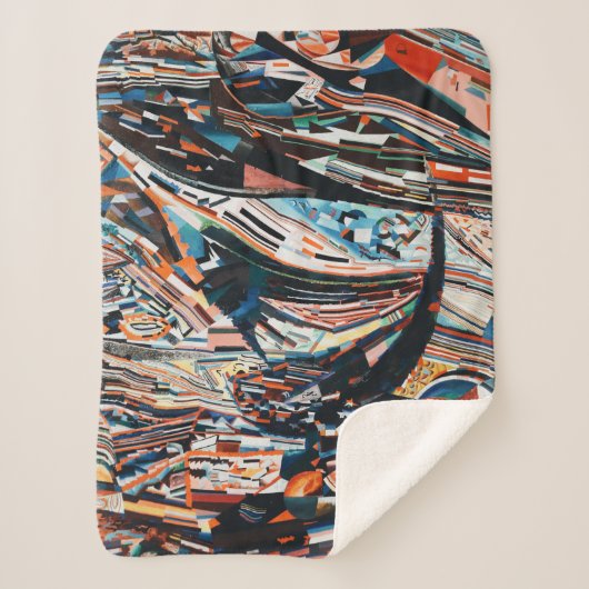 茶と青の積み重ねの木造船場 シェルパブランケット (正面)