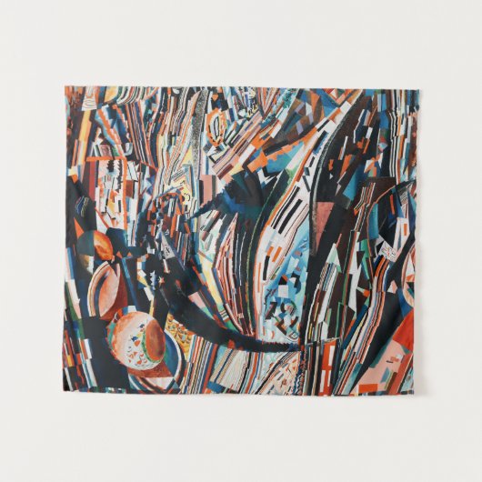 茶と青の積み重ねの木造船場 タペストリー (正面(横))