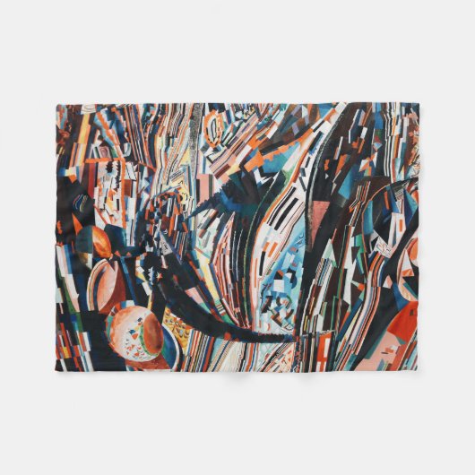 茶と青の積み重ねの木造船場 フリースブランケット (正面(横))