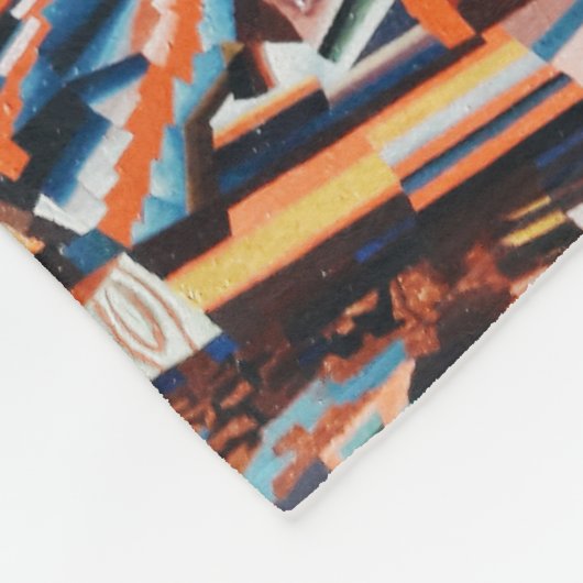 茶と青の積み重ねの木造船場 フリースブランケット (角)