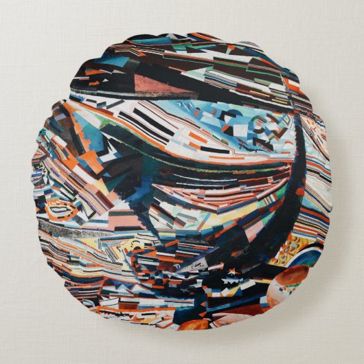 茶と青の積み重ねの木造船場 ラウンドクッション (正面)