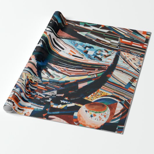 茶と青の積み重ねの木造船場 ラッピングペーパー (アンロールド)