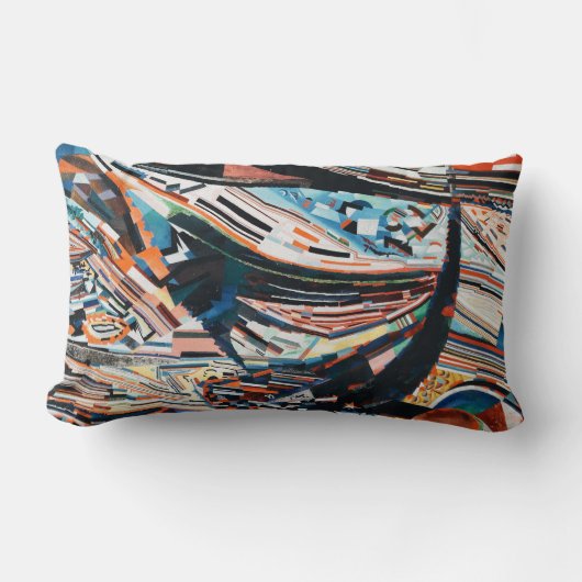 茶と青の積み重ねの木造船場 ランバークッション (正面)