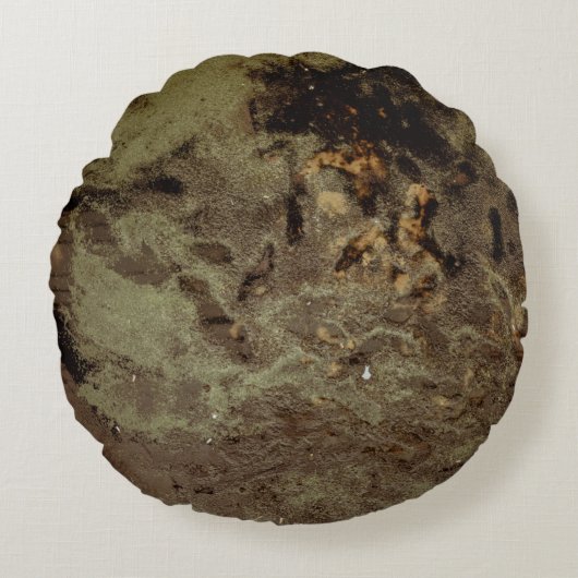 茶と黒の抽象芸術絵画 ラウンドクッション (正面)