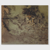 茶と黒の抽象芸術絵画 ラッピングペーパー (フラット)