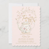 茶のためのワイルドフラワーピンクの時間ブライダルシャワーパーティー 招待状
