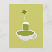 茶のバッグと緑茶の笑顔 ポストカード (正面)