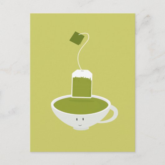茶のバッグと緑茶の笑顔 ポストカード (正面)