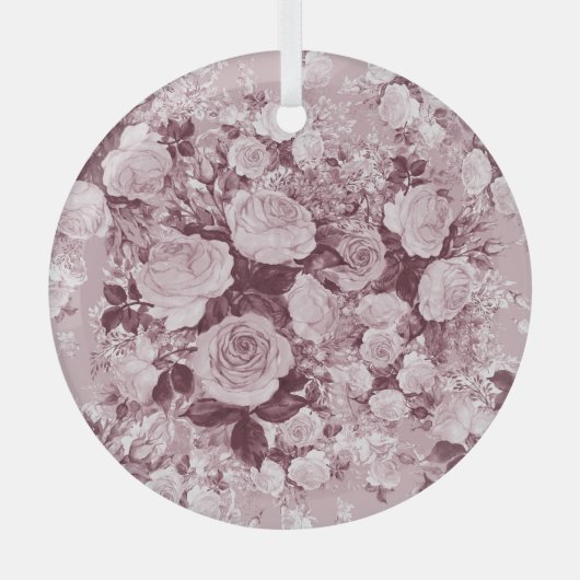 茶のバラ：水彩花束パターン。 ガラスオーナメント (正面)