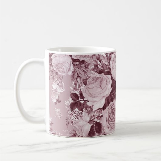 茶のバラ:水彩花束パターン。 コーヒーマグカップ (左)