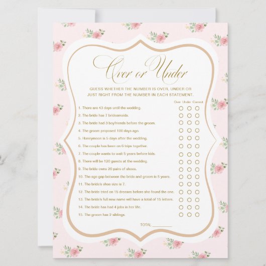 茶のパーティーブライダルシャワーの上または下のゲームカード 招待状 (正面)