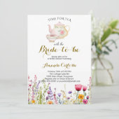 茶のブライダルシャワーの水彩ワイルドフラワー時間 招待状 (スタンド正面)