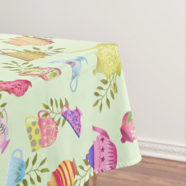 茶のポットとカップ緑 テーブルクロス