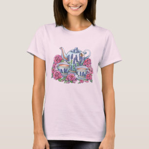 茶のポットとバラ Tシャツ