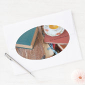 茶の山積み 楕円形シール (封筒)