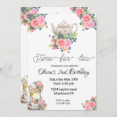 茶の招待状、お茶の誕生日の招待状お茶のパーティー 招待状 (正面/裏面)