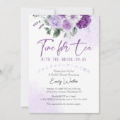 茶の時間ブライダルシャワー紫フローラ エレガント 招待状 (正面)
