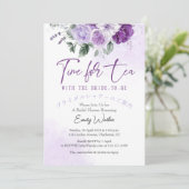茶の時間ブライダルシャワー紫フローラ エレガント 招待状 (スタンド正面)