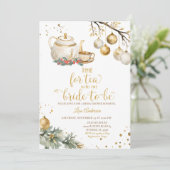 茶の時間金ゴールドクリスマスオーナメントブライダルシャワー 招待状 (スタンド正面)