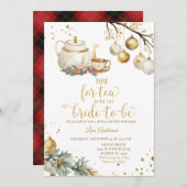 茶の時間金ゴールドクリスマスオーナメントブライダルシャワー 招待状 (正面/裏面)