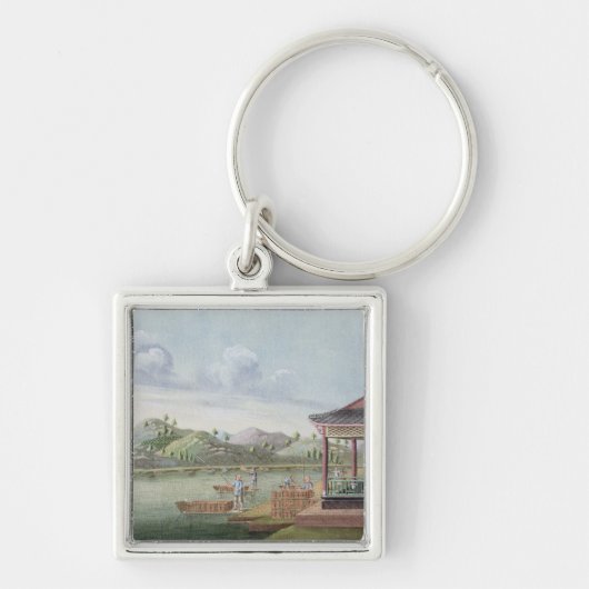 茶の木枠を運びます(w/c紙で) キーホルダー (正面)