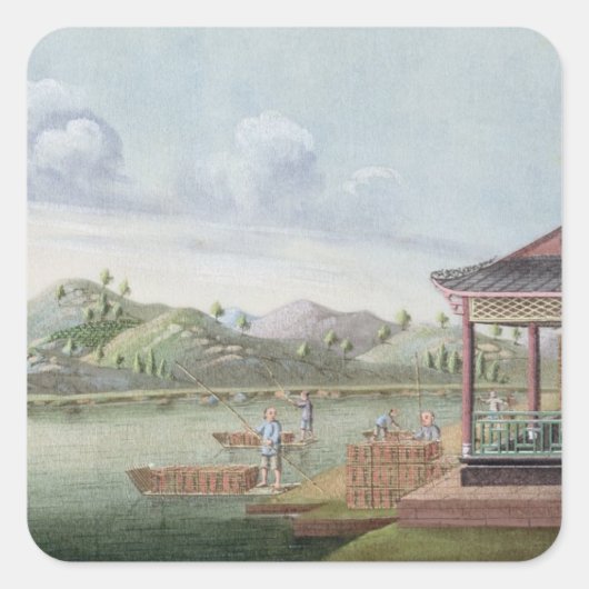 茶の木箱の輸送(紙付き) スクエアシール (正面)