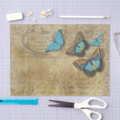 茶の背エレガント景が印象的な青い蝶 薄葉紙 (クラフト)