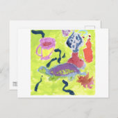 茶はがきのカップを持つ亀 ポストカード (正面/裏面)