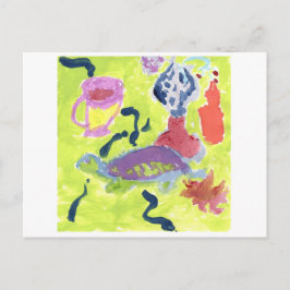 茶はがきのカップを持つ亀 ポストカード