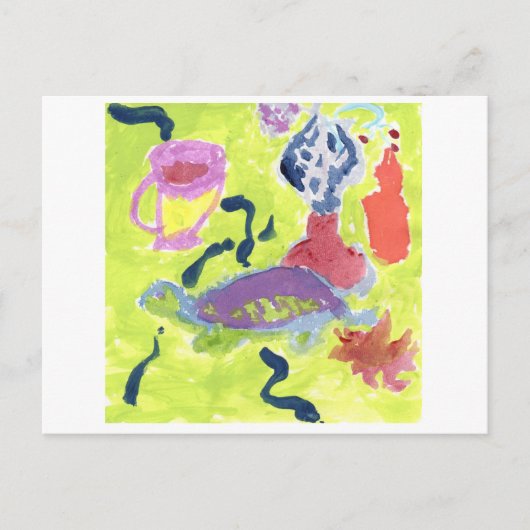 茶はがきのカップを持つ亀 ポストカード (正面)