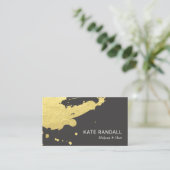 茶はっきりしたモダン色金ゴールド絵を描(ばちゃばちゃ)跳ねる 名刺 (スタンド正面)