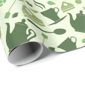 茶をテーマにした緑のパターン ラッピングペーパー (ロールコーナー)