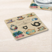 茶を飲むと何事も上手になる スクエアペーパーコースター (アングル)