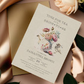 茶エレガントパーティーフローラブライダルシャワー 招待状