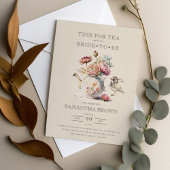茶エレガントパーティーフローラブライダルシャワー 招待状