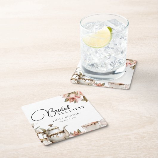 茶エレガントパーティーブライダルシャワー スクエアペーパーコースター (インサイチュ)