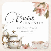 茶エレガントパーティーブライダルシャワー スクエアペーパーコースター (正面)
