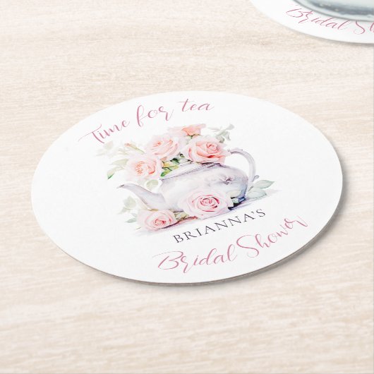 茶エレガントパーティーブライダルシャワー ラウンドペーパーコースター (アングル)