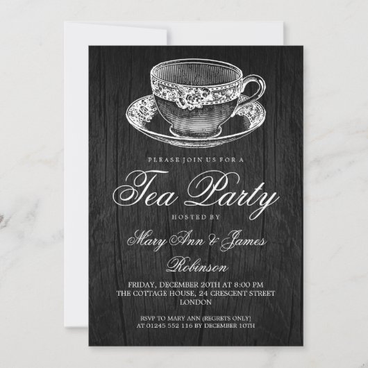茶エレガントパーティーヴィンテージTea Cup 招待状 (正面)