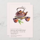 茶エレガントパーティー誕生日 招待状 (正面/裏面)