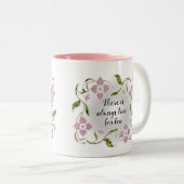 茶エレガントフェミニン時ピンクの花とつる植物 ツートーンマグカップ (正面右)