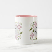 茶エレガントフェミニン時ピンクの花とつる植物 ツートーンマグカップ (中央)