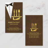 茶エレガント色のタキシードサービスプレート 名刺 (正面/裏面)