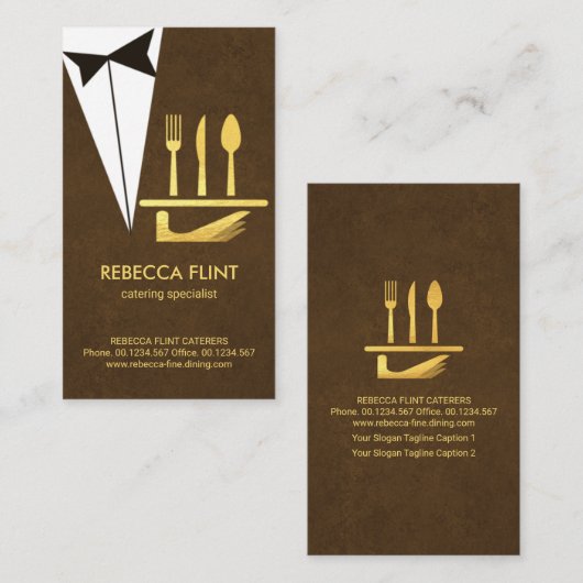茶エレガント色のタキシードサービスプレート 名刺 (正面/裏面)
