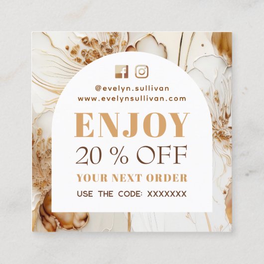 茶エレガント花割引カード スクエア名刺 (裏面)