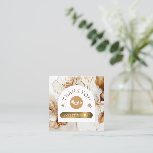 茶エレガント花割引カード スクエア名刺 (スタンド正面)