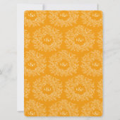 茶オレンジ色の手描き葉のモノグラムアートウェディング 招待状 (裏面)